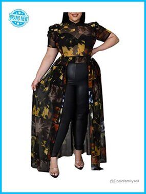 Plus Size High Low Tunic Top Mesh Puff Sleeve Blouse
